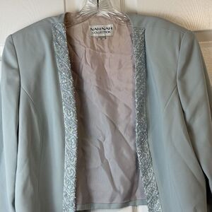 VTG Nah Nah Collection Blue Long Sleeve Open Front Embellished Size 16 Jacket‎